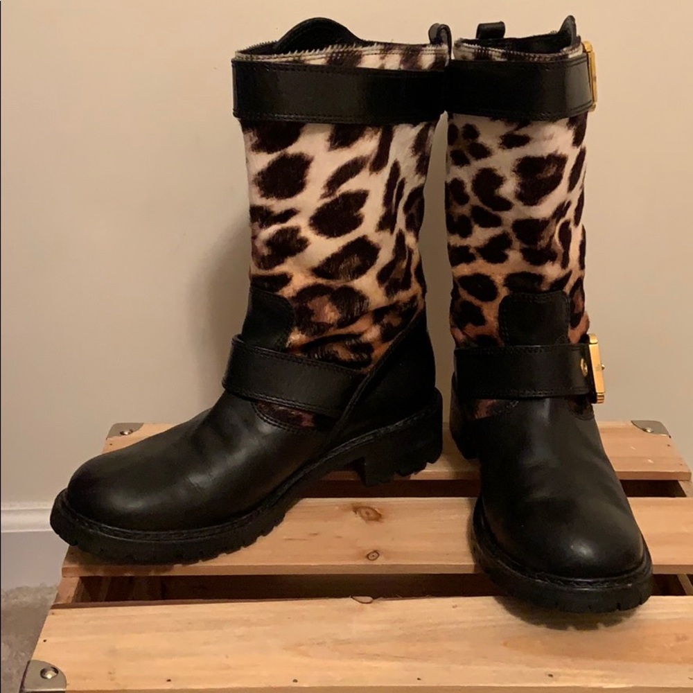GIUSEPPE ZANOTTI strapped leopard moto boots